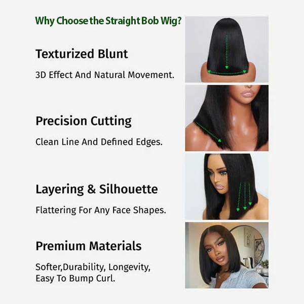 Straight Bob Wig 7x5 Pre-Bleached Natural Looking Glueless Wig with Invisi Drawstring