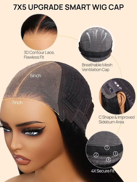 Straight Bob Wig 7x5 Pre-Bleached Natural Looking Glueless Wig with Invisi Drawstring