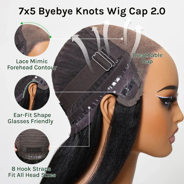 Straight Bob Wig 7x5 Pre-Bleached Natural Looking Glueless Wig with Invisi Drawstring