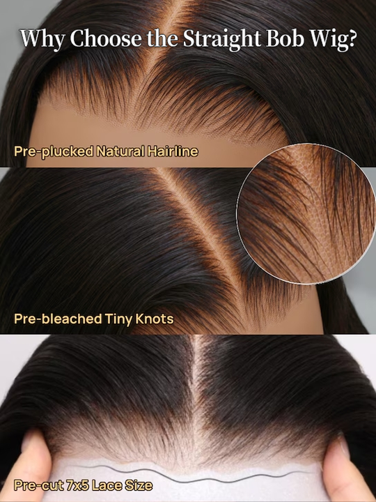 Straight Bob Wig 7x5 Pre-Bleached Natural Looking Glueless Wig with Invisi Drawstring